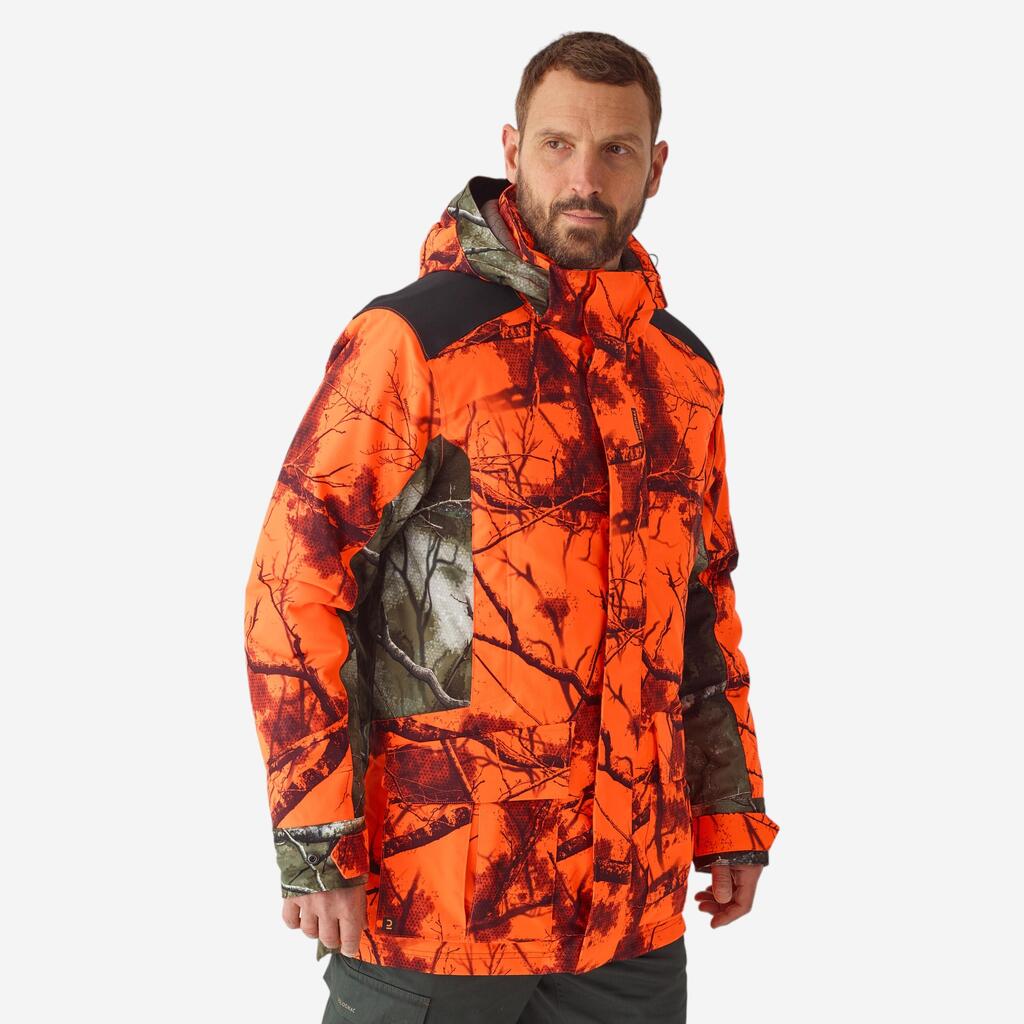 DRIVE HUNTING JACKET WARM AND WATERPROOF 500 3-IN-1 TREEMETIC NEON